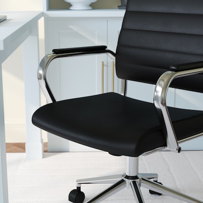 Martha Stewart Piper Faux Leather Swivel Executive Chair, Black/Polished Nickel (CH2209212BK)