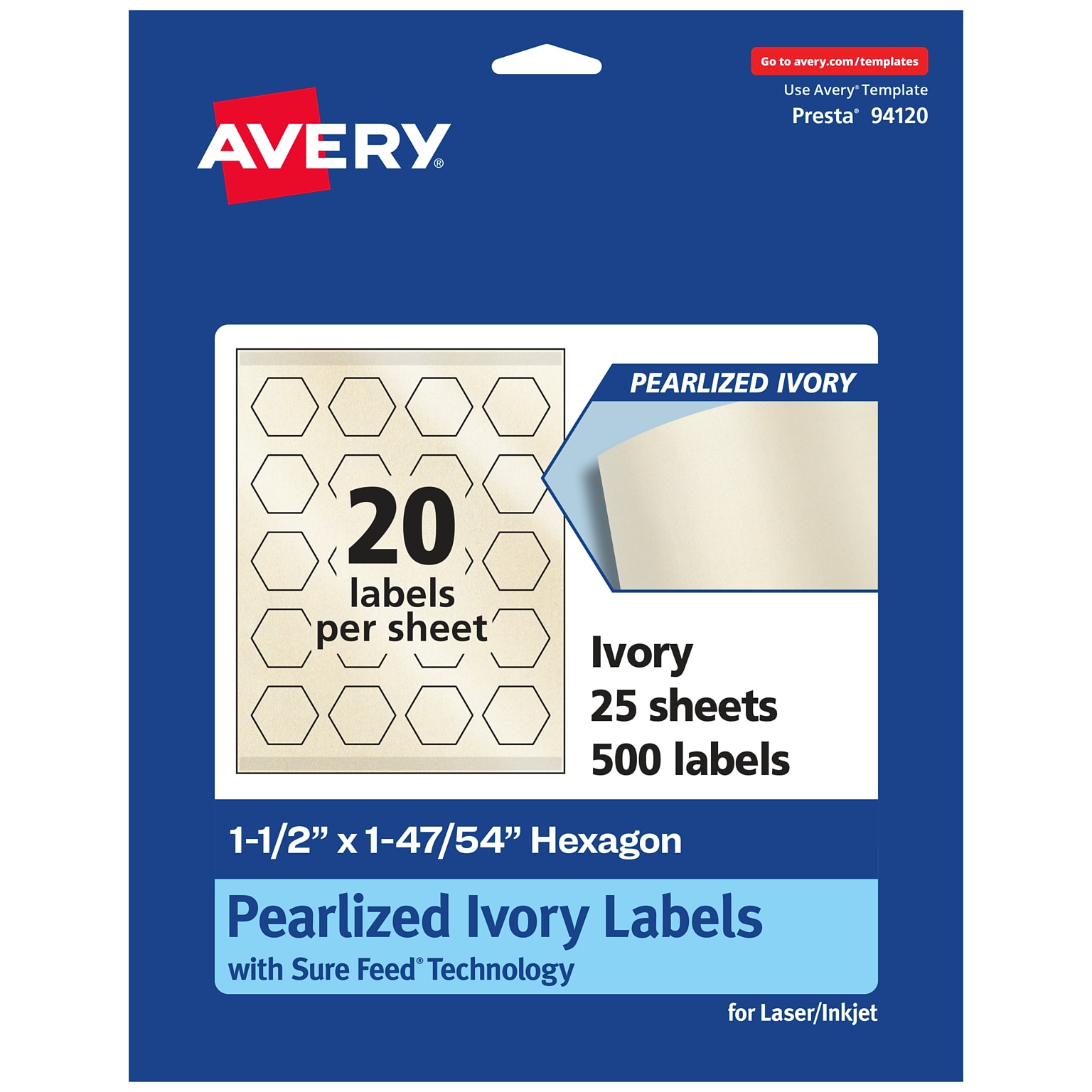 Avery Pearlized Ivory Decorative Edge Multipurpose Labels, 1-1/2 x 1-47/54, Ivory, 500/Pack (94120)