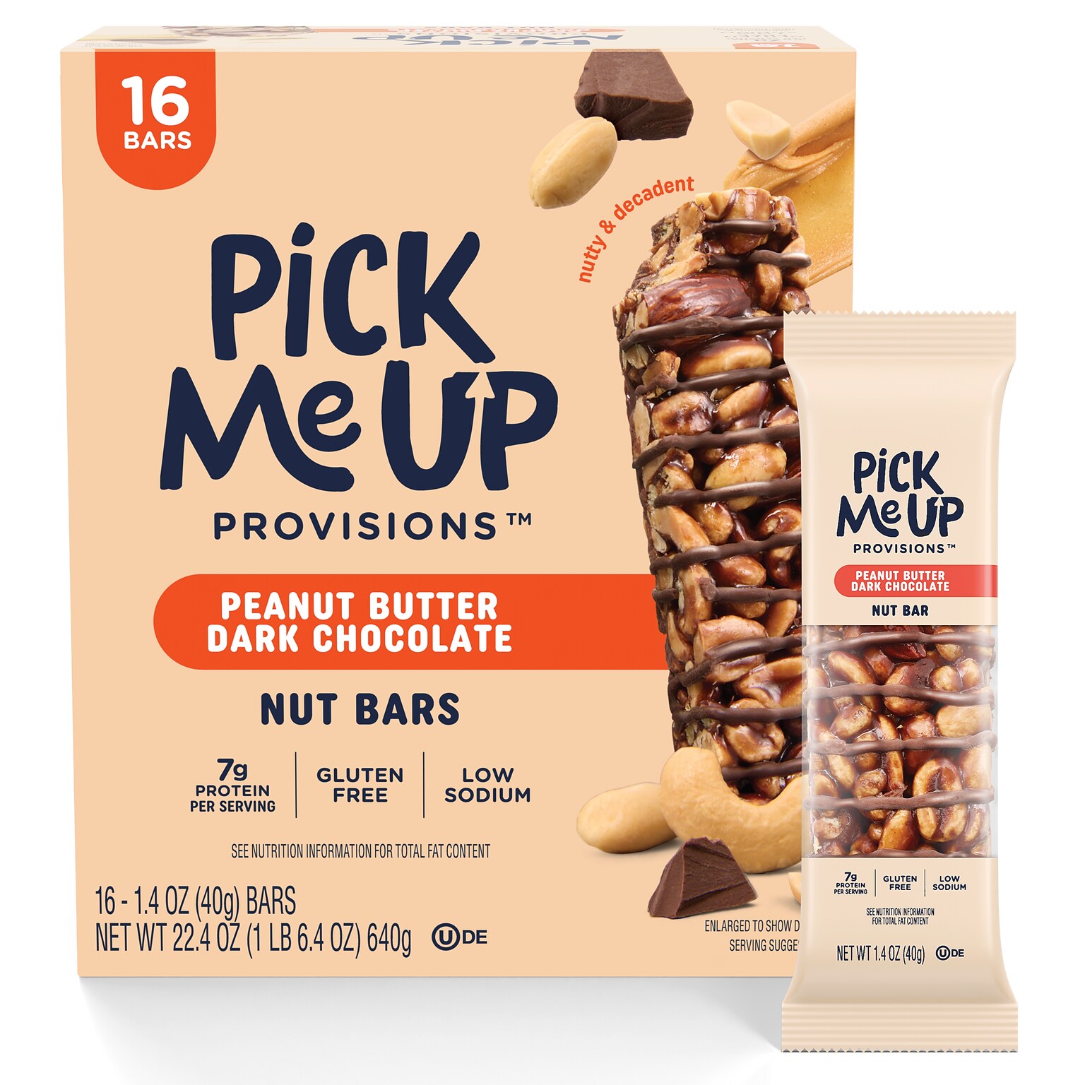 Pick Me Up Provisions™ Gluten Free Peanut Butter Dark Chocolate Nut Bar, 1.4 oz., 16 Bars/Box (PM63398)