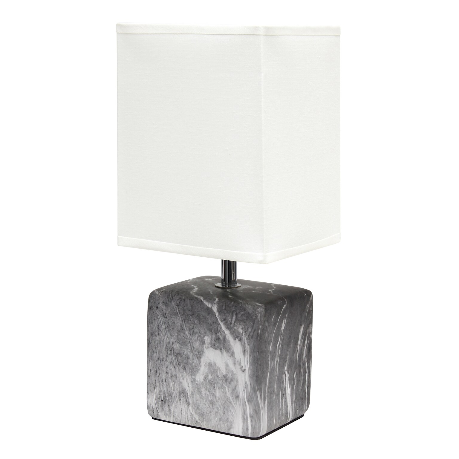 Simple Designs Petite Marbled Ceramic Table Lamp Fabric Shade, Black with White Shade (LT2071-BAW)