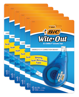 BIC Wite-Out EZ Correct Correction Tape, White, Pack of 6 (BICWOTAPP11-6)