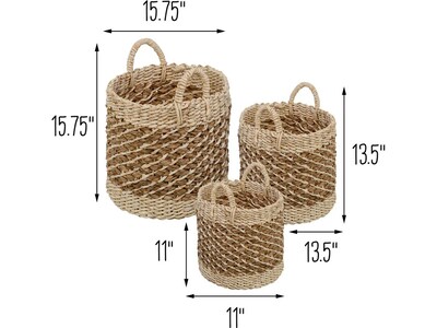 Honey-Can-Do Coastal Tea-Stained Baskets with Handles, Nesting, Brown, 3/Set (STO-07883)