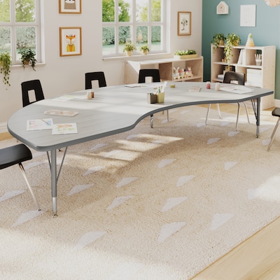 Flash Furniture Wren Kidney Activity Table, 96 x 48, Height Adjustable, Light Gray Top/Silver Frame (XUA4896KDLGTP)