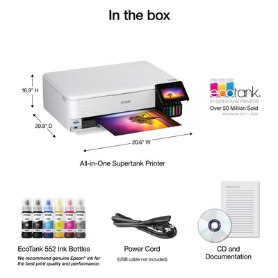 Epson EcoTank Photo ET-8550 Wireless Color Inkjet Printer, All-In-One Supertank, Print, Scan, Copy (9472524)