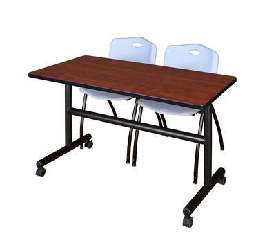 Regency Kobe 48 Flip Top Mobile Training Table- Cherry & 2 M Stack Chairs- Grey