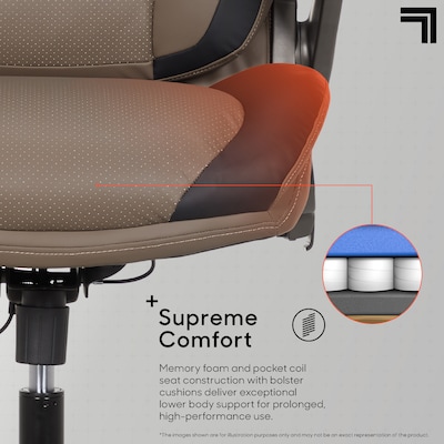 Sharper Image S-950 Heated Ergonomic Faux Leather Swivel Executive Massage Chair, Brown/Black (52755M-BRNBLK)
