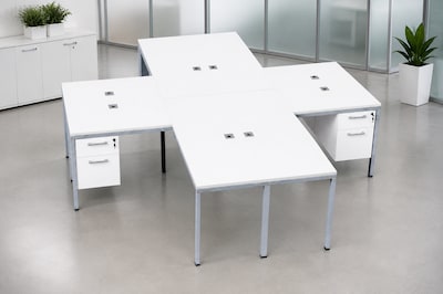 Boss Office Products Simple System 66W L-Shaped Desk with Pedestal, White, 4/Set (SGSD019-102-WT)