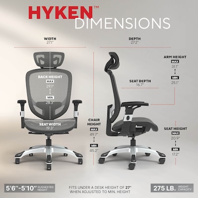 Staples Hyken Ergonomic Mesh Swivel Task Chair, Charcoal Gray (ST63139)