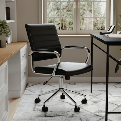 Martha Stewart Piper Faux Leather Swivel Executive Chair, Black/Polished Nickel (CH2209212BK)