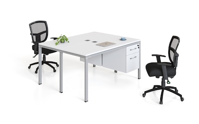 Boss Office Products Simple System 48W Desk with Pedestal, White, 2/Set (SGSD014-110-WT)