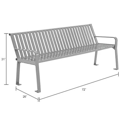 Global Industrial 6' Outdoor Bench w/ Back, Vertical Steel Slat, Gray (694854GYKD)