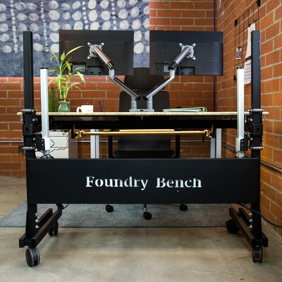 VersaDesk Foundry Bench 48"W Electric Rectangular Adjustable Standing Desk, Bamboo/Black (FB4830-BNB-APP)