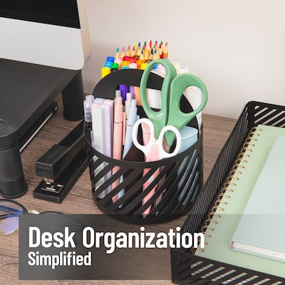 Mind Reader 4-Compartment Rotating Metal Desk Organizer, Black (MOSBASK-BLK)