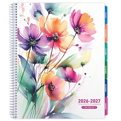 2026-2027 Excello Brands 8.5 x 11 Academic Weekly & Monthly Teacher Planner, Paperboard Cover, Rainbow Floral (TP-AY26-0053)