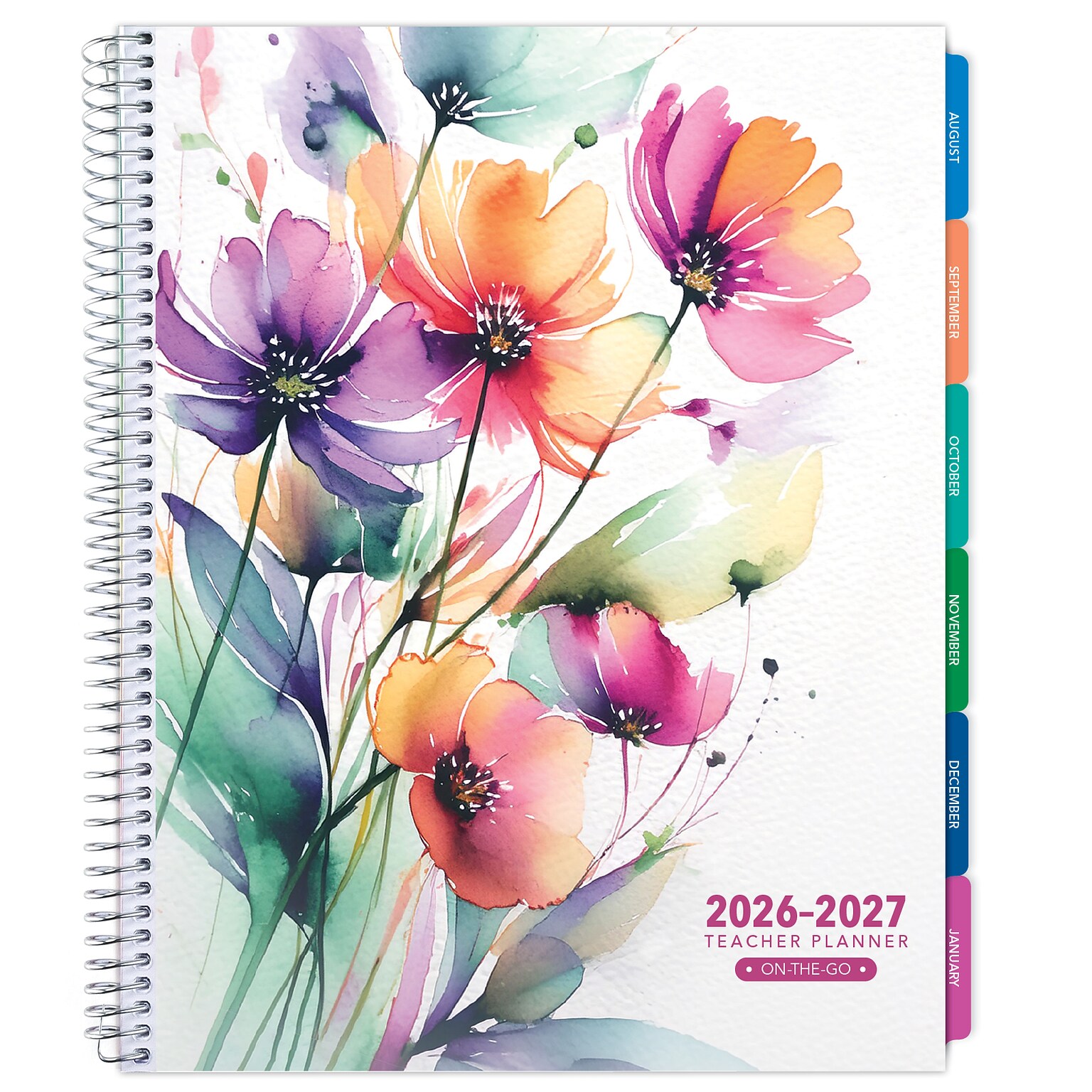 2026-2027 Excello Brands 8.5 x 11 Academic Weekly & Monthly Teacher Planner, Paperboard Cover, Rainbow Floral (TP-AY26-0053)