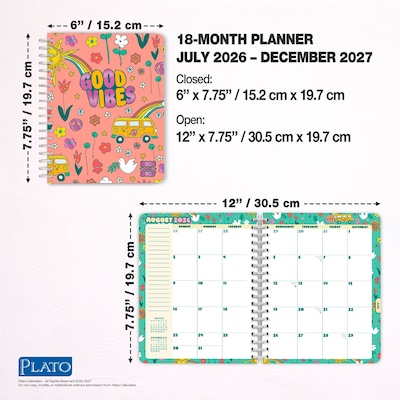 2026-2027 BrownTrout Good Vibes Wire-O 6.5" x 7.75" Academic Year Weekly Student Planner, Paperboard Cover (9798330708185)