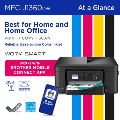 Brother Work Smart MFC-J1360DW Wireless Color All-In-One Inkjet Printer, Best for Home Office, Ink Subscription Service Included