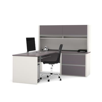 Bestar Connexion 72W L-Shaped Desk with Hutch and Lateral File Cabinet, Slate (93867-59)
