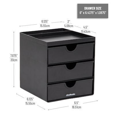 Mind Reader 3-Drawer Plastic Desk Organizer, Black (MINMACH3-BLK)