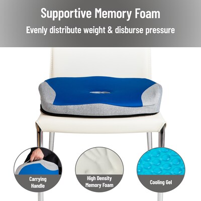 Mind Reader Memory Foam with Gel Core Office Chair Ergonomic Orthopedic Cushion, Blue/Gray (GELCUSH-BLU)