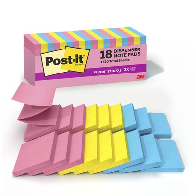 Post-it Super Sticky Pop-up Notes, 3 x 3, Neon Fizz Collection, 90 Sheet/Pad, 18 Pads/Pack (R33018SSAUCP)