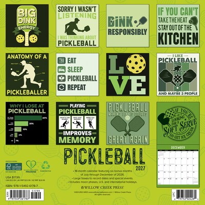 2027 Willow Creek Pickleball 12 x 12 Monthly Wall Calendar, Assorted Colors (61787)