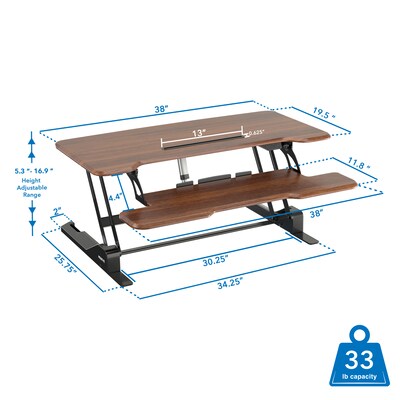 Mount-It! 38"W Electric Rectangular Adjustable Standing Desk Converter, Dark Walnut (MI-8011)