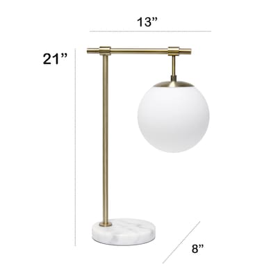 Lalia Home Studio Loft 21" White Globe Shade Table Desk Lamp With Marble Base and Antique Brass Arm (LHT-5064-AB)