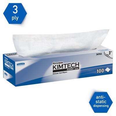 Kimtech Science Kimwipes Delicate Task Wipers, 11.22" x 12.3", White, 3-ply, 100 Sheets/Box (34743)