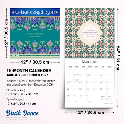 2027 BrownTrout Enlightened Rumi 12" x 12" Monthly Wall Calendar (9798330713967)