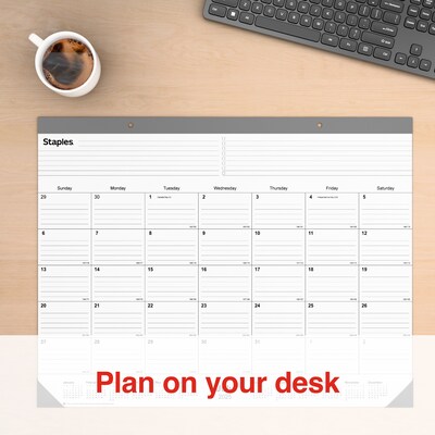 2025-2026 Staples 22" x 17" Academic Monthly Desk Pad Calendar, Gray (ST59496-25)