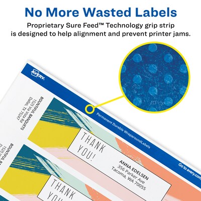 Avery Print-to-the-Edge Laser/Inkjet Labels, 7.85" x 1.75", White, 5 Labels/Sheet, 10 Sheets/Pack, 50 Labels/Pack (22838)