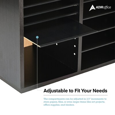 AdirOffice 500 Series 12-Compartment Literature Organizer, 20" x 11.8", Black (500-12-BLK)