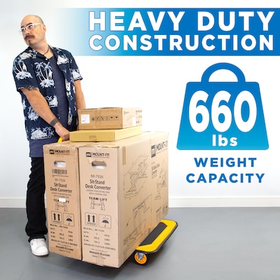 Mount-It! Foldable Flatbed with Swivel Wheels, 660 lb. Capacity, Black/Yellow (MI-921)