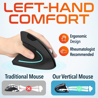 Delton S12 Wireless Ergonomic Vertical Left-Handed USB-A/C Mouse, Black (DMERG12LWB)