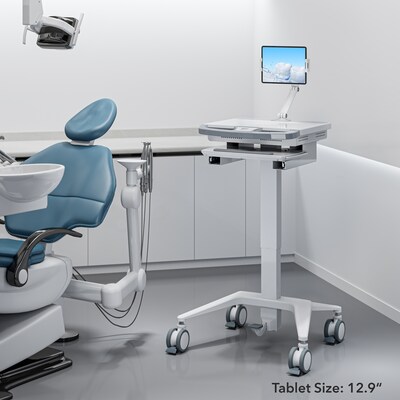 Mount-It! MedHub Mobile Medical Cart Workstation with Tablet Mount and Locking Caster Wheels, White/Grey (MI-16018)
