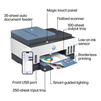 HP Smart Tank 7602 Wireless Color All-in-One Ink Tank Printer, Scan, Copy, Fax, 2 Years of Ink, AI Enabled (28B98A)
