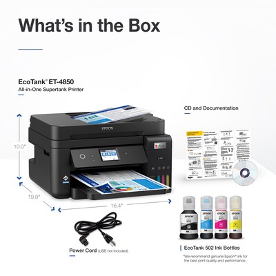 Epson EcoTank ET-4850-B Wireless Color Inkjet Printer, All-In-One Supertank, Print, Scan, Copy, Fax (9472544)
