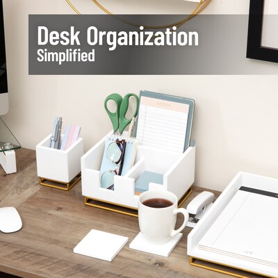 Mind Reader Desktop Organizer with 2 Coasters, 3 Compartments, White (COASDORG-WHT)