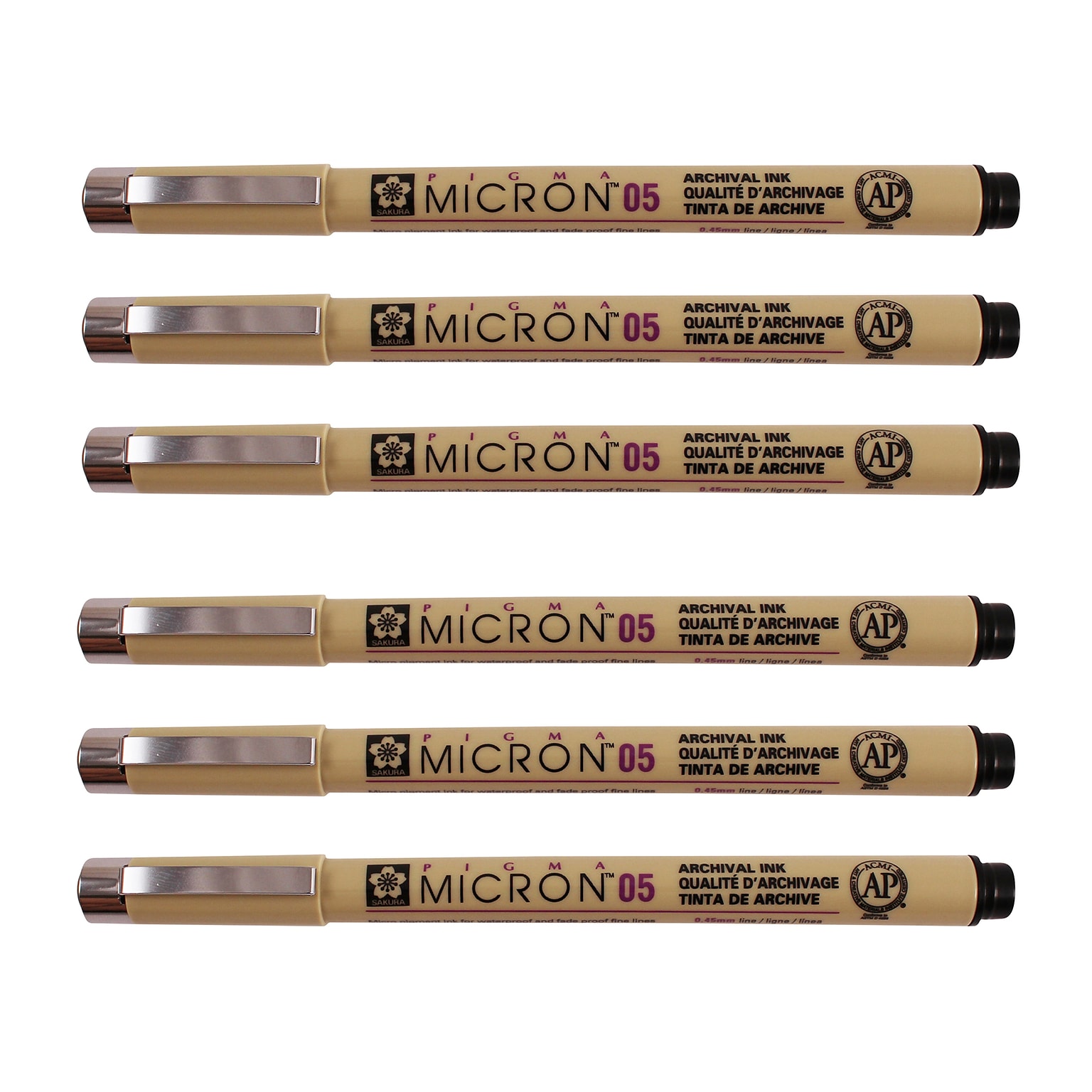 Sakura Pigma Micron Pen, Fineliner, Black Ink, 6/Pack (SAKXSDK0549-6)