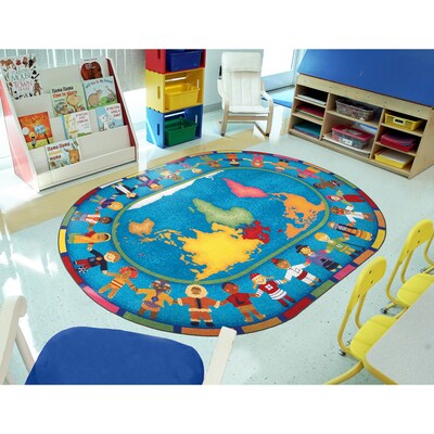 Joy Carpets Hands Around the World Nylon 7'8" x 10'9" Oval Machine Tufted Rug, Multicolored (1488DD)