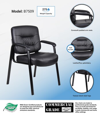 Boss Office Products LeatherPlus Guest Chair, Black (B7509)