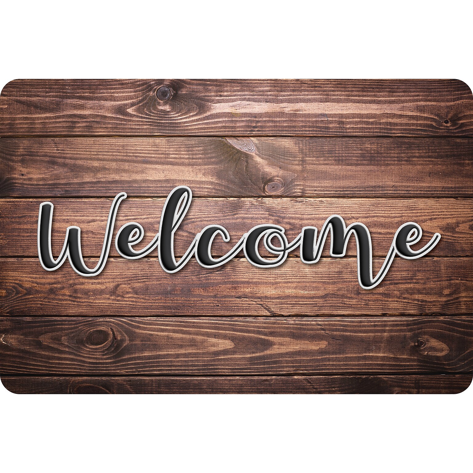 Ashley Productions The Original Fun Mat, Welcome Mat, 15.5 x 23.5, Rustic Wood Welcome (ASH91548)