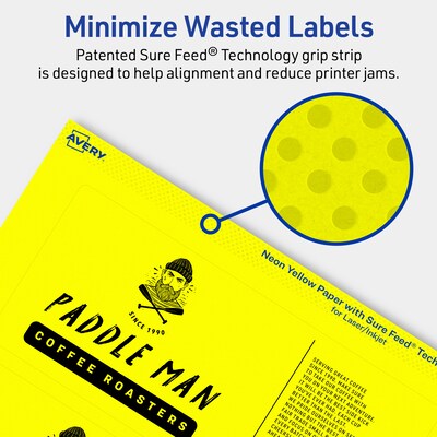 Avery Laser/Inkjet Multipurpose Rectangle Labels, 3" x 7", Neon Yellow, 60/Pack (94250)