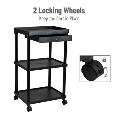 Mind Reader 3-Tier Bar Cart Plastic Rolling Utility Cart, Black (CARTCOFF-BLK)