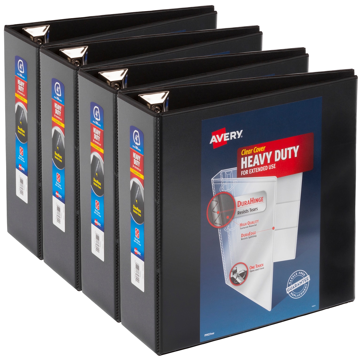 Avery EZD Heavy Duty 4 3-Ring View Binders, D-Ring, Black, 4/Pack (79604CT)