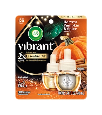 Air Wick Vibrant Scented Oil Warmer Refill, Harvest Pumpkin & Spice, 1.34 oz., 2/Pack (62338-03435)
