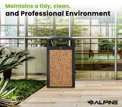 Alpine Industries Steel Outdoor Trash Can with Dome Lid, 40 Gallon, Stone (471-40-STO)