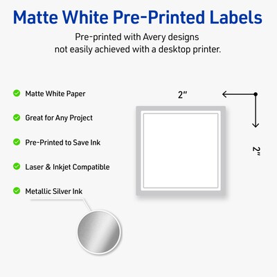 Avery Laser/Inkjet Square Multipurpose Labels, 2 x 2, White, 120/Pack (S00-F35)