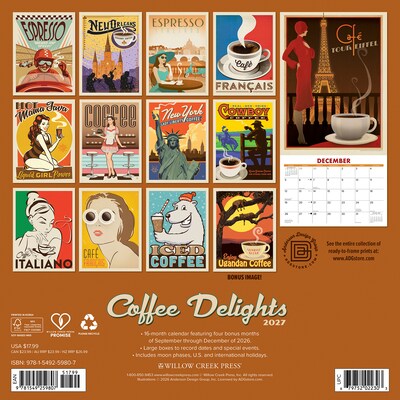 2027 Willow Creek Coffee Delights (Anderson Design Group) 12 x 12 Monthly Wall Calendar, Assorted Colors (59807)